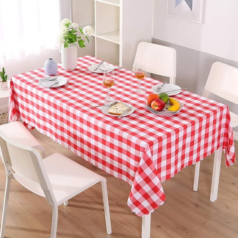 Qucover Christmas Tablecloth, 140 x 220 cm, Red/White Checked Tablecloth, Garden Tablecloth, Picnic Blanket