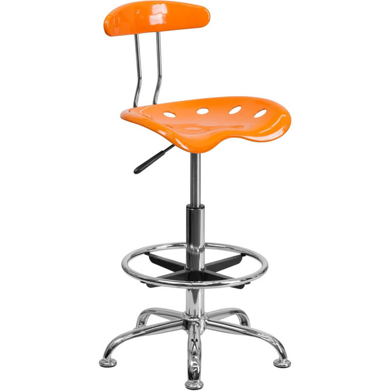 Flash Furniture Drafting Hocker mit Traktorsitz, Orange und Chrom, Leuchtend