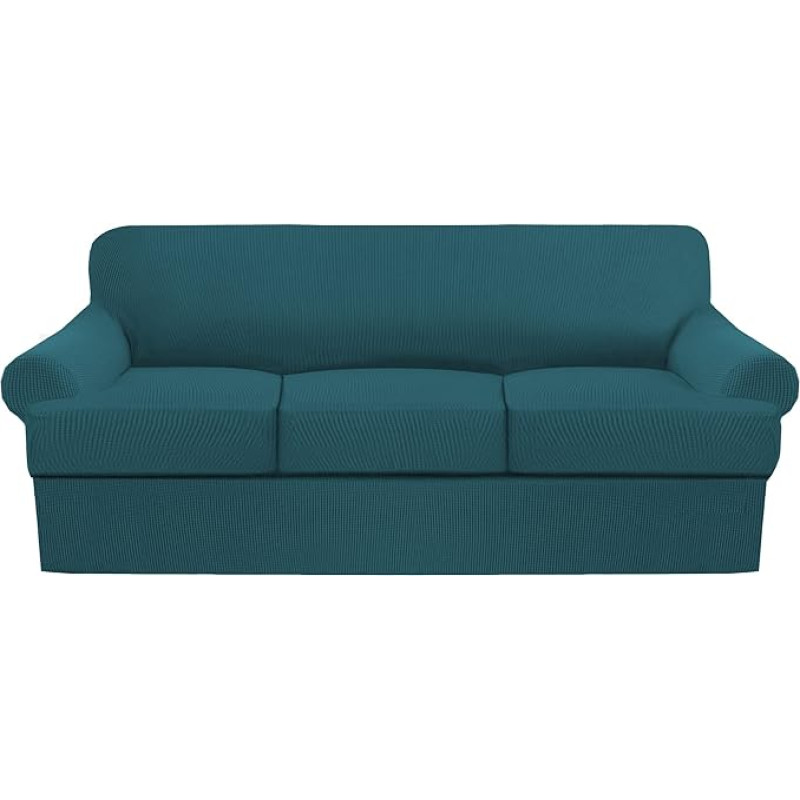 GAMUKAI 4 sofų užvalkalų rinkinys, T formos pagalvėlių užvalkalai sofoms, minkšti baldų užvalkalai su 3 atskirais T formos pagalvėlių sėdynių užvalkalais (Teal, sofa)