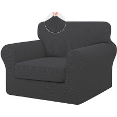 ISSUNTEX 2 Stück hochdehnbare, dicke Stuhl-Couchbezüge, weicher Sofa-Schonbezug für 1 separates Kissen, Couch, Jacquard-Stoff, elastischer Sofabezug, Möbelschutz für Hunde (Stuhl, Dunkelgrau)
