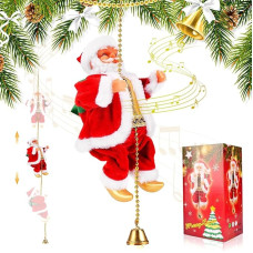 Auniq Climbing Rope Santa Claus with Music Christmas Electric Santa Decorations Climbing Santa Toy Hanging Christmas Doll Christmas Figure Ornament for Walls Windows