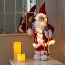 Marco Paul Santa Claus Raudona 30 cm Deluxe apšviesta stovinti Santa figūra LED Šventinis Santa Ornamentas Kalėdų dekoracijos Santa Pliušinė statulėlė Figūra Šviesos