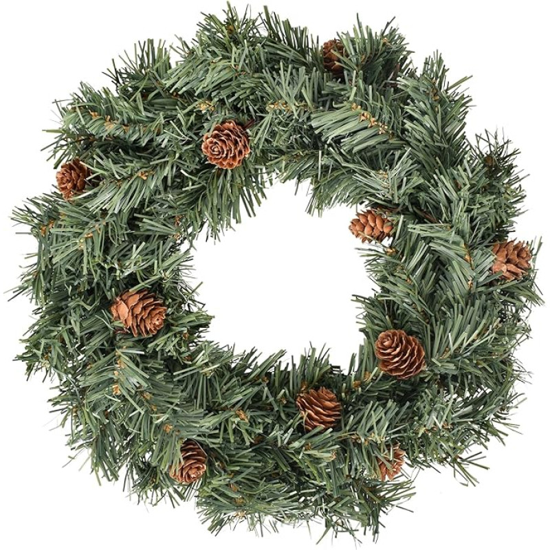 30 cm kalėdinis vainikas, didelis durų vainikas Kalėdos su tikroviškomis pušų spurgomis, lapų vainikas PVC, dekoratyvinis vainikas Kalėdų vainikas durims, sienai, židiniui, sienoms kabinti ir Kalėdų dekoracijoms