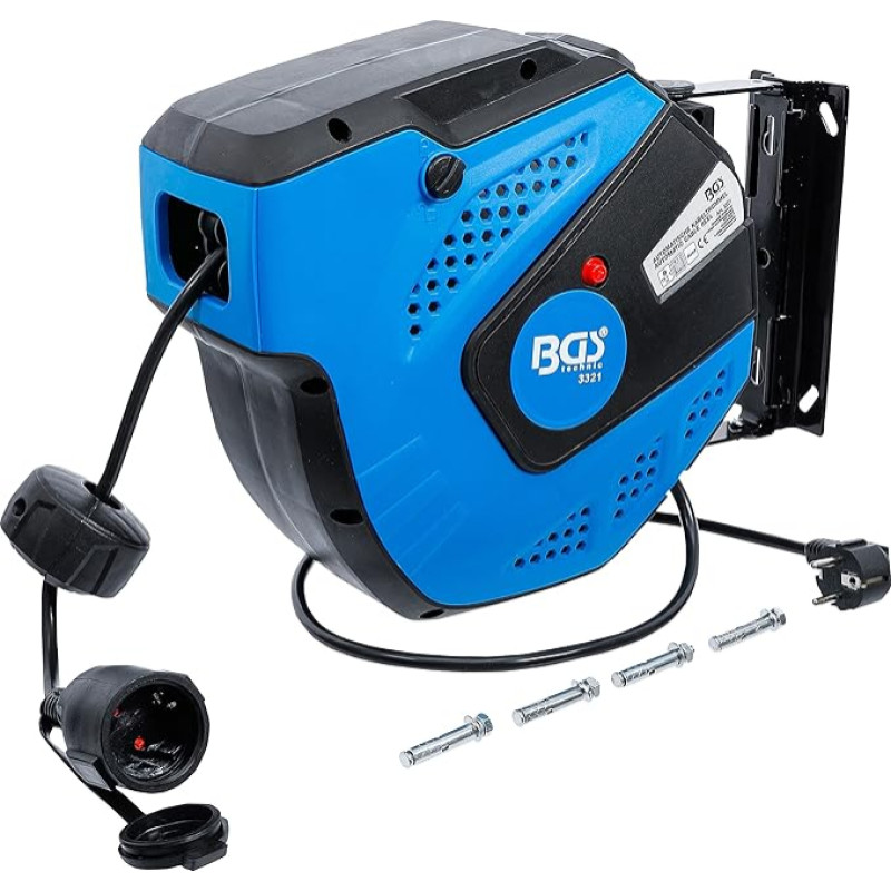 BGS 3321 automatinė kabelių ritė, 15 m + 1 m laidas, 180° pasukama į šonus, su montavimo laikikliu