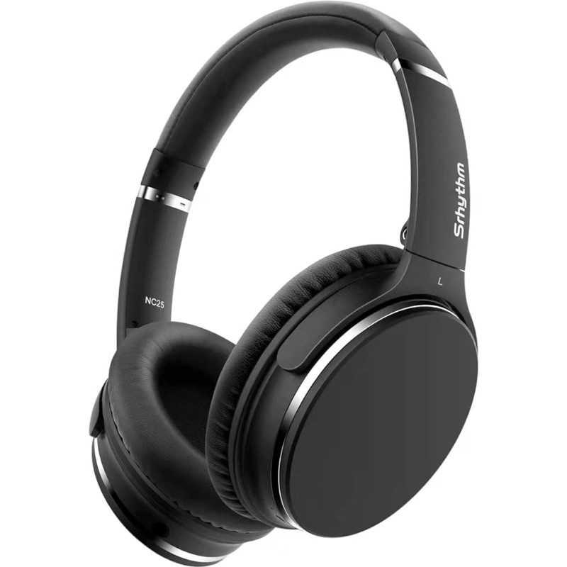 Srhythm NC25 Noise cancelling headphones, Bluetooth 5.0, foldable, wireless, over-ear, with 50 hours battery power, micro, voice call, game mode with low latency, for home office (matt black)