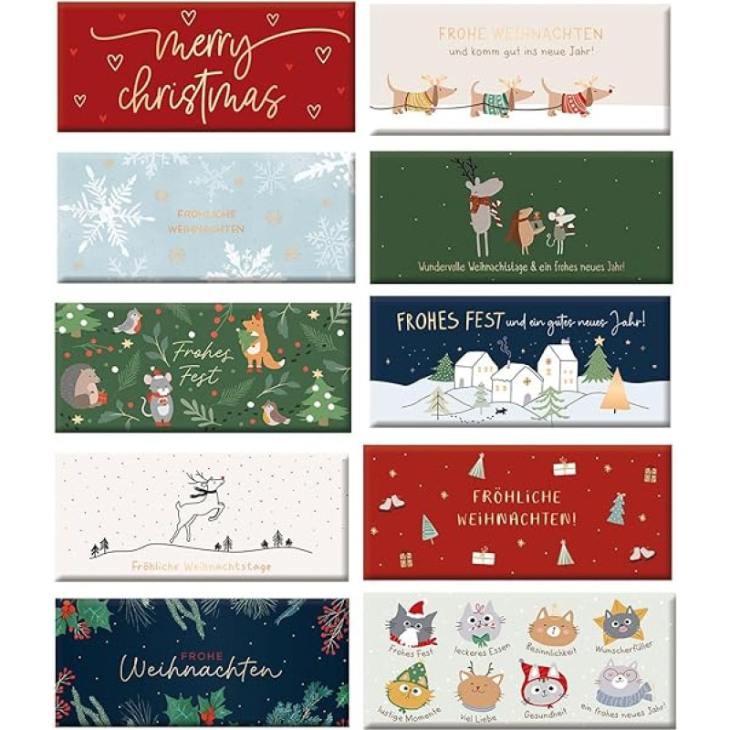 Mini Schokolade Weihnachten, 10 x 30 gr. Tafel, Sortiment aus verschiedenen Motiven