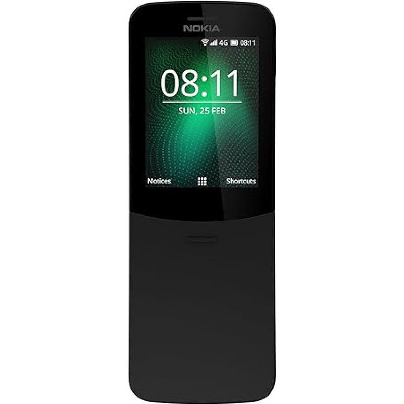 Nokia 8110 Mobiltelefon (2,45 Zoll QVGA ekranas, 4G, 2MP kamera su LED blykste, MP3 grotuvas, FM radijas, Weckfunktion, purškiamas vanduo (IP52), Bluetooth 4.1) schwarz