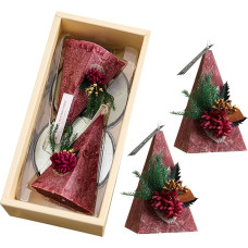 Christmas Tree Shaped Candles, Geometric Shape Christmas Candles, Aromatherapy Wax Candles with Gift Box for Table Decoration, Red, Pack of 2