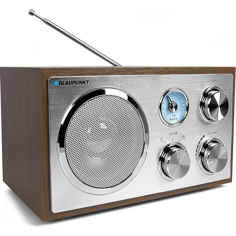 Blaupunkt RXN 180 Nostalgieradio in zeitlosem Holz-Design, mit PLL-UKW-FM-Radio, Bluetooth, AUX-IN, einfache Bedienung, hochwertige Drehregler & Holzkorpus für kraftvollen Klang, Walnuss