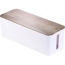 Callstel cable storage: Cable box size, 39 cm x 15.5 cm x 14 cm, in walnut wood finish, with rubber feet (cable organiser).