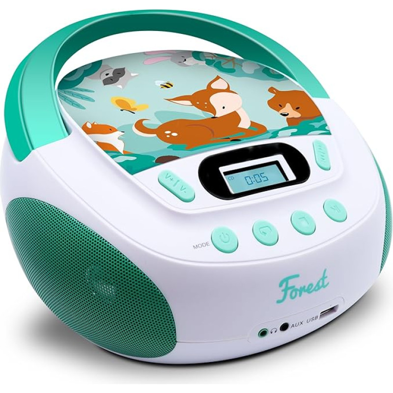 MOOOV Forest 477147 CD MP3 grotuvas vaikams su USB prievadu ir garso įvesties ausinių išvestimi, žalias