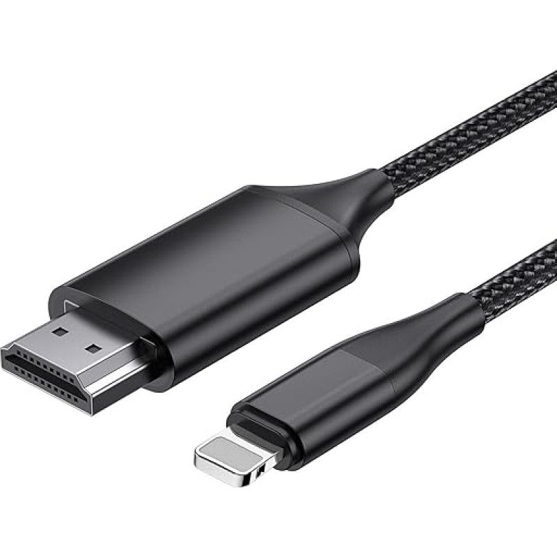 HDMI kabelis iPhone, HDMI keitiklio kabelis, 1,8 m ilgio iPhone/iPad/iPod į televizorių, HDMI jungties kabelis