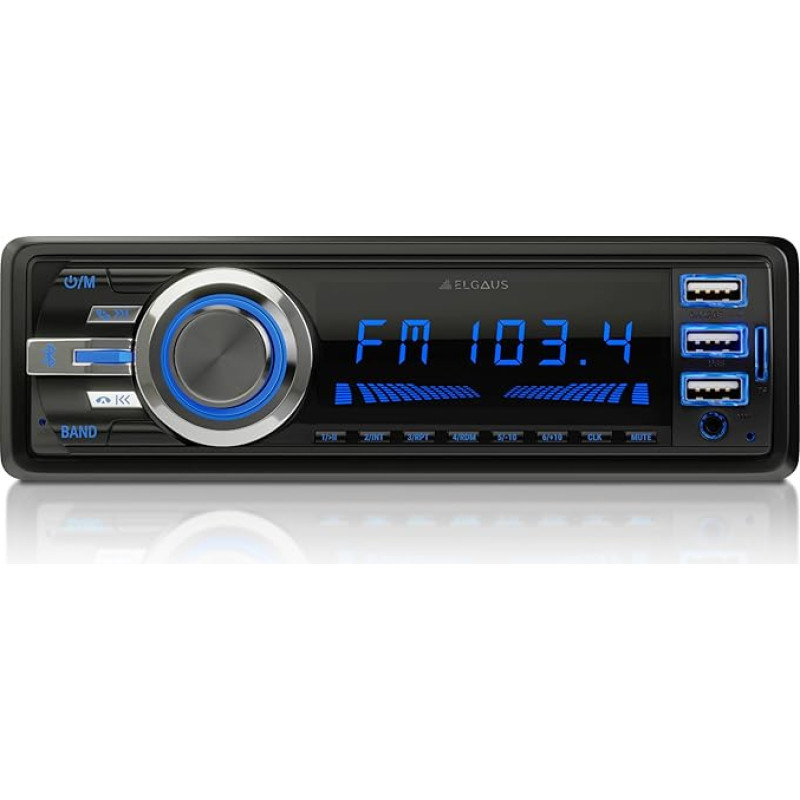 ELGAUS ES-MP880M Universalus 1 DIN automobilinis radijas su 3 USB lizdais, MP3, RDS, ID3, RGB, AUX, SD kortelės lizdu, laisvų rankų funkcija, nuotolinio valdymo pultu