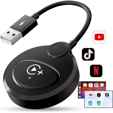 CarPlay belaidis adapteris, Netflix YouTube Tiktok CarPlay Wireless Dongle für iPhone, Wireless Carplay konvertiert Verkabelt zu Drahtlos, Auto Connect Kompatibel mit Autos ab 2016 & iPhone iOS 10+