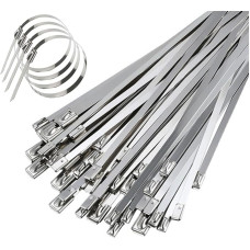 Yunpo 50 vnt. nerūdijančio plieno kabelių kaklaraiščių, 4,6 x 200 mm, savaime užsidaranti metalinė išmetimo plėvelė, dengta fiksavimo kabelių kaklaraiščiai namams, biurui, garažui, dirbtuvėms, sidabrinės spalvos