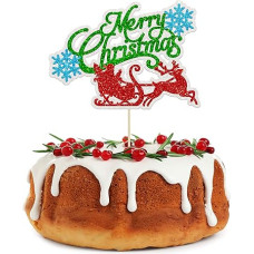 Gyufise 1 Pack Merry Christmas Cake Decoration Glitter Snowflake Santa Christmas July Birthday Cake Decorations for Merry Christmas Theme Happy New Year Party Supplies