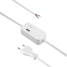 REV Cable with Switch and Euro Plug Intermediate Switch with USB-A, 2 m, White