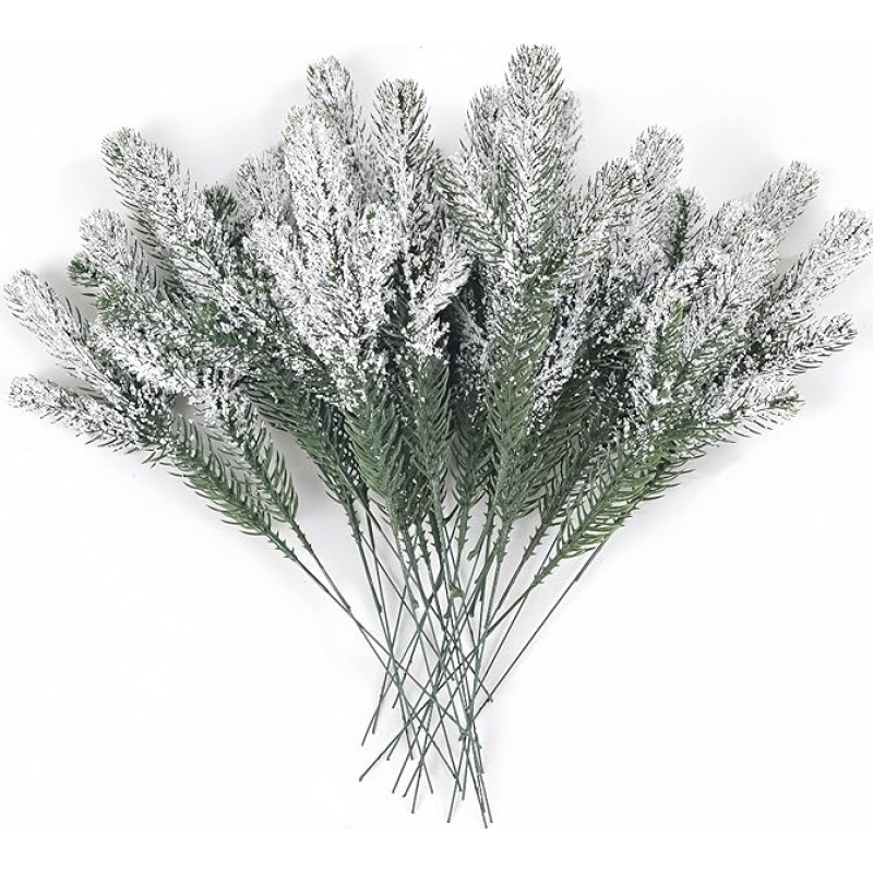 HBell Dirbtinės pušies adatos šakos 24 cm dirbtinės matinės pušies medienos žali stiebai Kalėdų eglutė Kalėdų eglutė Žiemos dirbtinės eglės pušies purslai šakos amatams Kalėdų vainikai