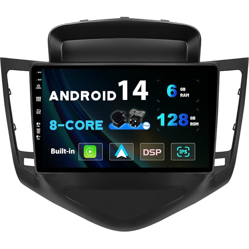 SXAUTO - 6G + 128G - Android 12 IPS automobilinis radijas Chevrolet Cruze (2009-2014) - Integruotas Carplay/Android Car/DSP - LED kamera + MIC - DAB vairo valdymas Fast Boot 360-CAM WiFi AHD - 2 DIN 9