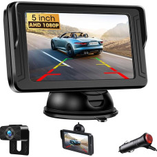 AHD 1080P: atbulinės eigos kamera Automobilinė 5 colių atbulinės eigos kamera su monitoriumi, be gręžimo, IP69 vandeniui atspari automobilio atbulinės eigos kamera, skirta naktiniam matymui, visureigiams, pikapams ir nameliams ant ratų, DC 12 V, 