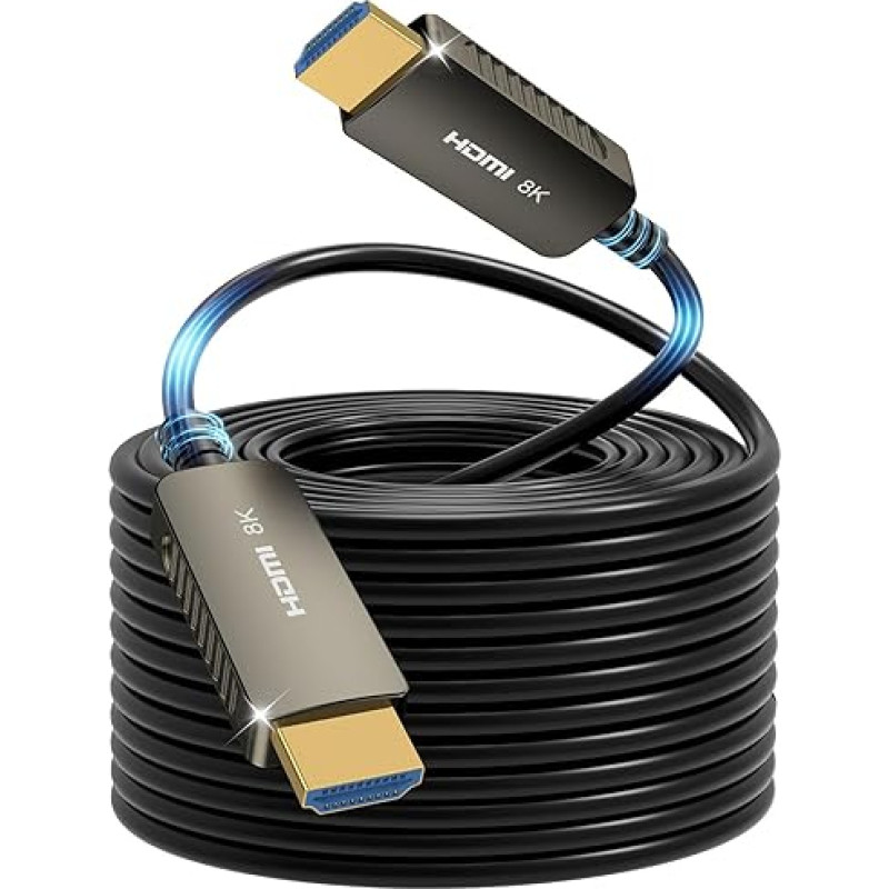 SOEYBAE 8K optinis HDMI kabelis 50 m HDMI 2.1 šviesolaidinis kabelis 48Gbps 8K @ 60Hz 4K @ 120Hz 3D palaikymas HDCP2.2, skirtas HDTV, projektoriui, žaidimų dėžutei, namų kinui, televizoriui