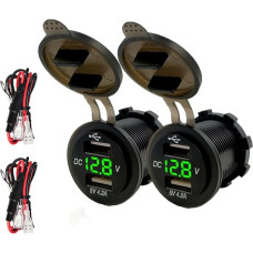 Hoembpn 4.2 A dvigubas USB automobilinis įkroviklis 12 V automobilinis USB lizdas Vandeniui atsparus 12 V/24 V USB lizdo adapteris su LED voltmetru, skirtas motociklui, valčiai, sunkvežimiui, priekabai