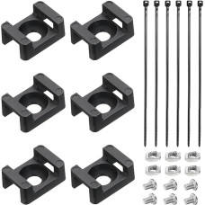 sourcing map 6 Pack Cable Tie Base 6mm Hole Dia Saddle Type Wire Holder for 20 Series European Standard Aluminum Extrusion with Fixed Blocks Nylon Ties Black
