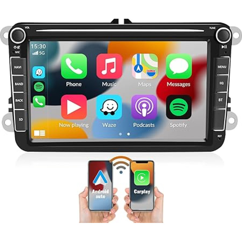 [2GB + 64GB] CAMECHO Android 13 automobilinis radijas VW Golf 5 6 Polo Tiguan Caddy Skoda Passat su belaidžiu CarPlay Android automobiliu, 8 colių ekranas su Sat Navi HiFi Bluetooth RDS WiFi + atbulinės eigos kamera