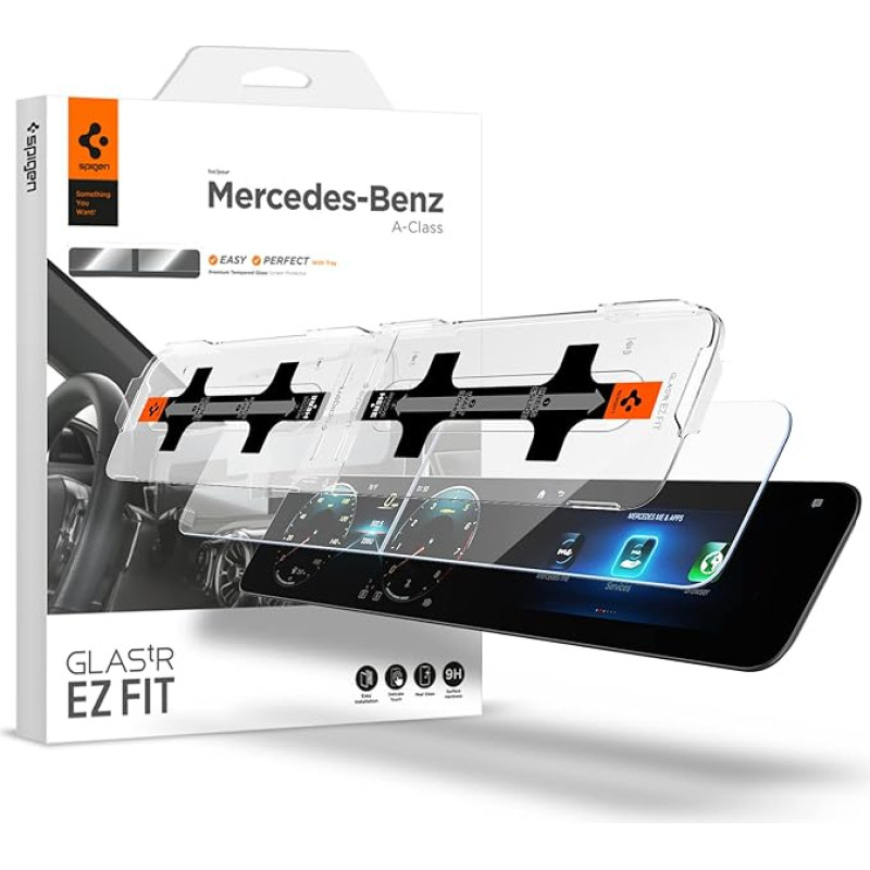 Spigen Glas.tR EZ Fit Screen Protector Compatible with Mercedes Benz A Class (W177, 2018-2023), GLB (2020-2024), CLA (2020-2023), Template for Installation, Crystal Clear, Scratch-Resistant, 9H Film