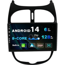 SXAUTO - 6G + 128G - Android 12 IPS automobilinis radijas Peugeot 206 (2002-2010) - Integruotas Carplay/Android Car/DSP - LED kamera + MIC - DAB vairo valdymas Fast Boot 360-CAM WiFi - 2 DIN 9 colių