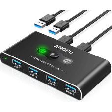 USB 3.0 jungiklis, ANOPU aliuminio USB KVM jungiklis 2 PC USB jungiklis 2 in 4 Out, aukščiausios kokybės USB jungiklis su 2 USB 3.0 kabeliais, greitas ir greitas klaviatūros, pelės, spausdintuvo, kietojo disko, USB atmintinės jungiklis