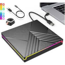 NEVVIS RGB išorinis CD DVD diskas USB 3.0 Type-C DVD diskas Išorinis nešiojamasis RW įrašymo įrenginys CD grotuvas rašytuvas, greitas duomenų perdavimas nešiojamiesiems kompiuteriams, staliniams kompiuteriams, 