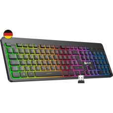 KLIM Light V2 belaidė žaidimų klaviatūra QWERTZ + plokščia ergonomiška subtili vandeniui atspari apšviesta žaidimų klaviatūra, skirta PC Mac PS4 PS5 + integruota ilgai veikianti baterija