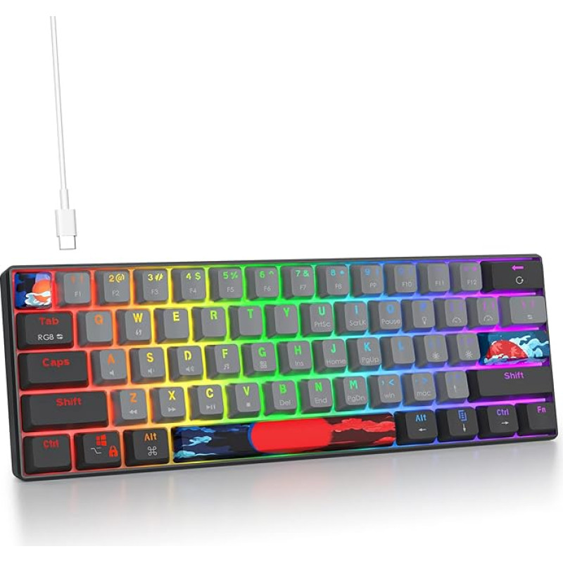 SOLIDEE mechaninė žaidimų klaviatūra 60 %, 61 klavišas, kompaktiška mechaninė klaviatūra su RGB apšvietimu, 60 % mechaninė QWERTY klaviatūra, raudonos spalvos jungiklis, skirta Win/Mac PC nešiojamiesiems kompiuteriams (61 Dagger)