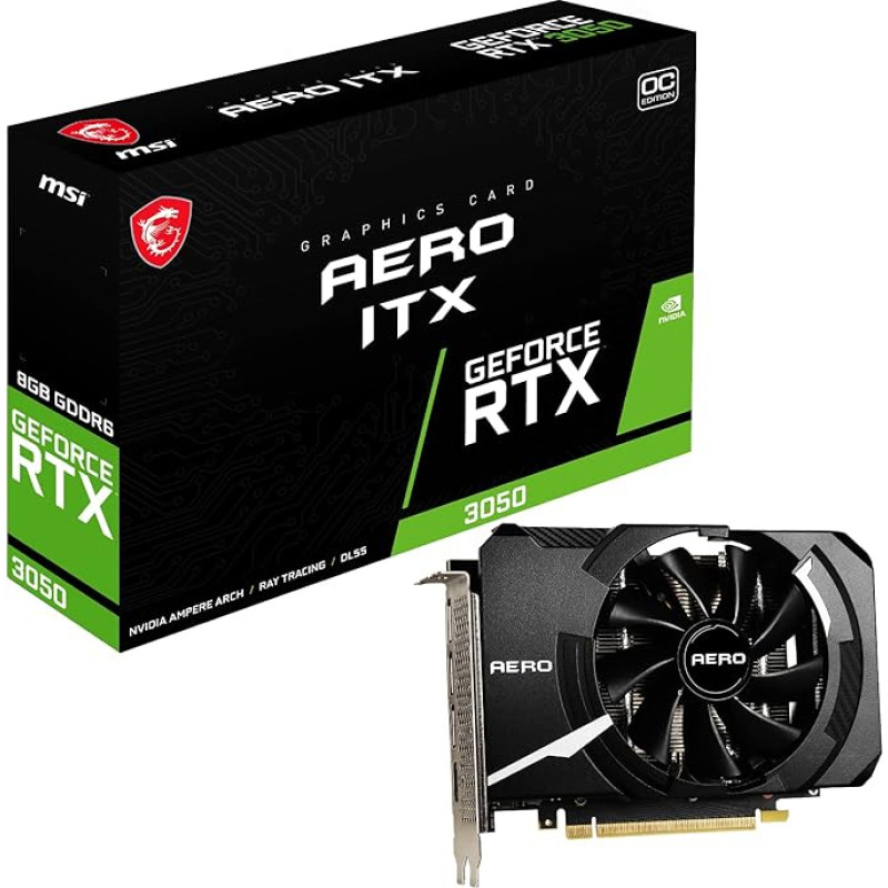 MSI GeForce RTX 3050 AERO ITX 8G OC žaidimų vaizdo plokštė - NVIDIA RTX 3050, 8 GB DDR6 atminties