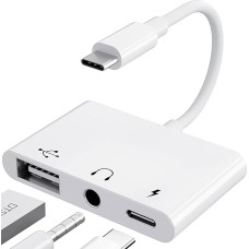 3 in 1 Adapter USB C to 3 5 Jack Headphones with Charger OTG USB Adapter, Type C to Aux Audio Headphone Jack Splitter for Samsung Galaxy S22/S21/S20 i-Pad Pro Air Pixel 6/5/4 (White)