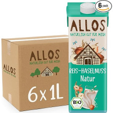 Allos Organic Rice Hazelnut Drink | Milk Alternative from Hazelnuts | Plant Based Drink | Vegan Drink | Hazelnut | Vegan | Lactose Free | 1 Litre (Pack of 6)