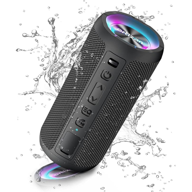 Ortizan Bluetooth Speaker with Light, Portable Bluetooth Box with IPX7 Water Protection, Dual Bass Drivers, 30h Battery, Hands-Free Function, Bluetooth Wireless Speaker for Phone, Outdoors