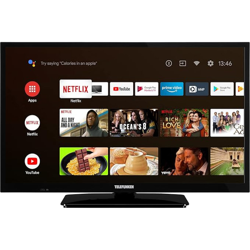 TELEFUNKEN XH24AN550MV 24 Inch TV/Android Smart TV (HD Ready, HDR, Triple Tuner, 12 Volt, Bluetooth) [2023], Black