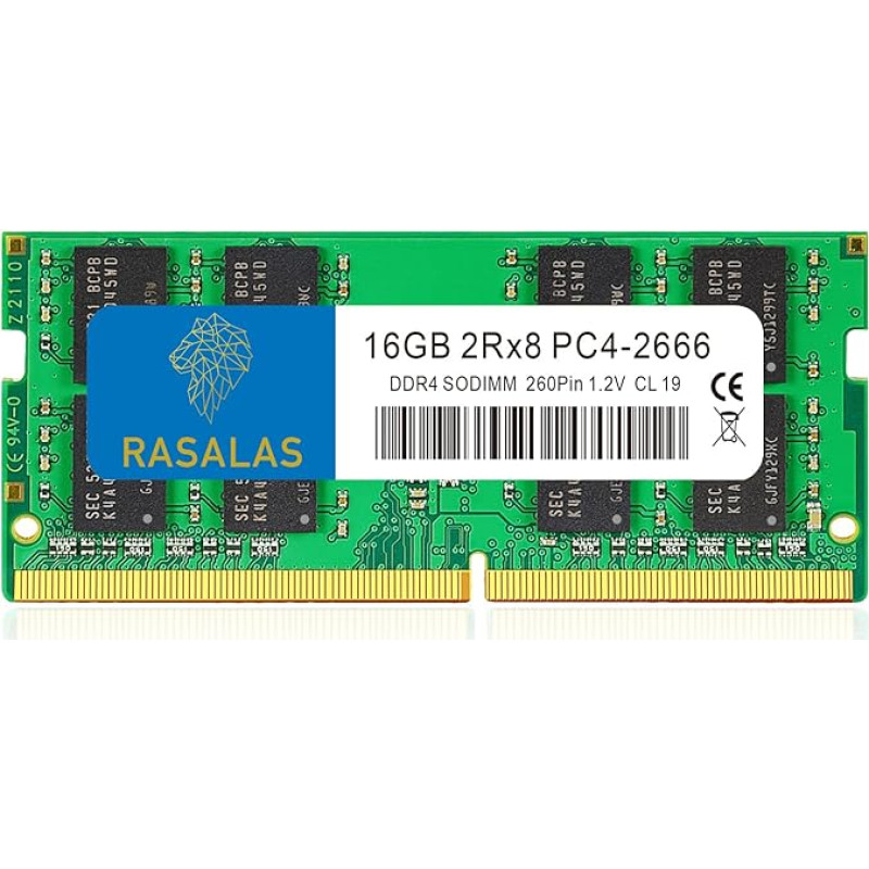 RASALAS 16GB DDR4 2666MHz (DDR4-2666) PC4-21300 (PC4-2666V) Non-ECC Unbuffered 1.2V CL19 2Rx8 1X16GB Sodimm Single Rank 260 Pin Laptop RAM atnaujinimas