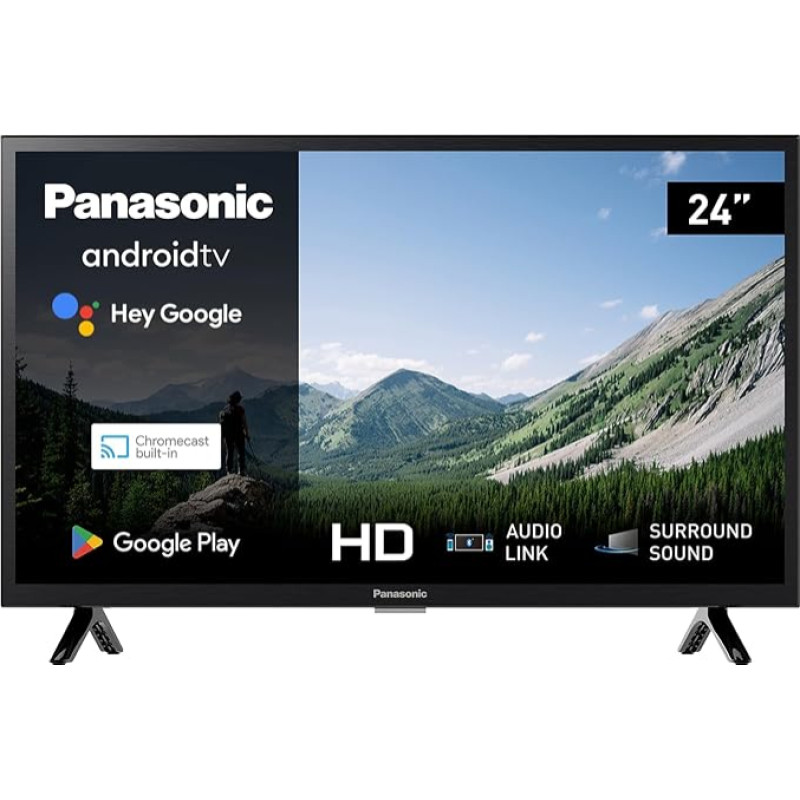 Panasonic TX-24MSW504, 24 Inch HD LED 2023 Smart TV, Android TV, Surround Sound, Google Assistant, Chromecast, Bright Panel, HD Colour Engine, Black