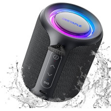 Deeyaple Bluetooth Speaker Small Portable Music Box 5.3 IPX7 Waterproof Wireless Stereo Pairing Hands-Free RGB Light for Outdoor Camping Garden Party Travel 50% Volume 12H Playback Black