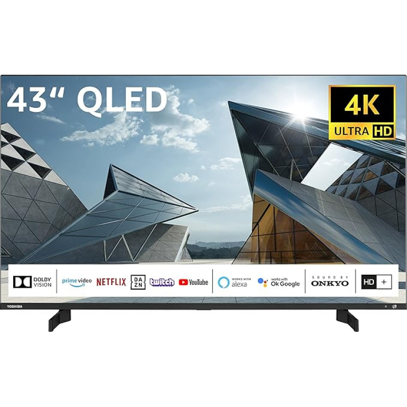 Toshiba 43QL5D63DAY 43 Inch QLED TV / Smart TV (4K Ultra HD, HDR Dolby Vision, Triple Tuner, Bluetooth, Sound by Onkyo) - Includes 6 Months HD+