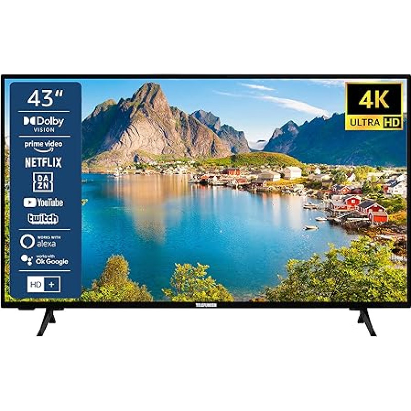 TELEFUNKEN XU43SN550S 43 Inch TV/Smart TV (4K Ultra HD, HDR, Triple Tuner, Dolby Atmos) - Includes 6 Months HD+ [2023], Black