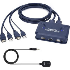 TCNEWCL 4K HDMI USB KVM jungiklis su 1,2 m HDMI ir USB kabeliu, 2 prievadų KVM jungikliai HDMI KVM jungiklis 2 kompiuterių dalims 1 HD monitoriaus klaviatūros pelė su nuotolinio valdymo pultu