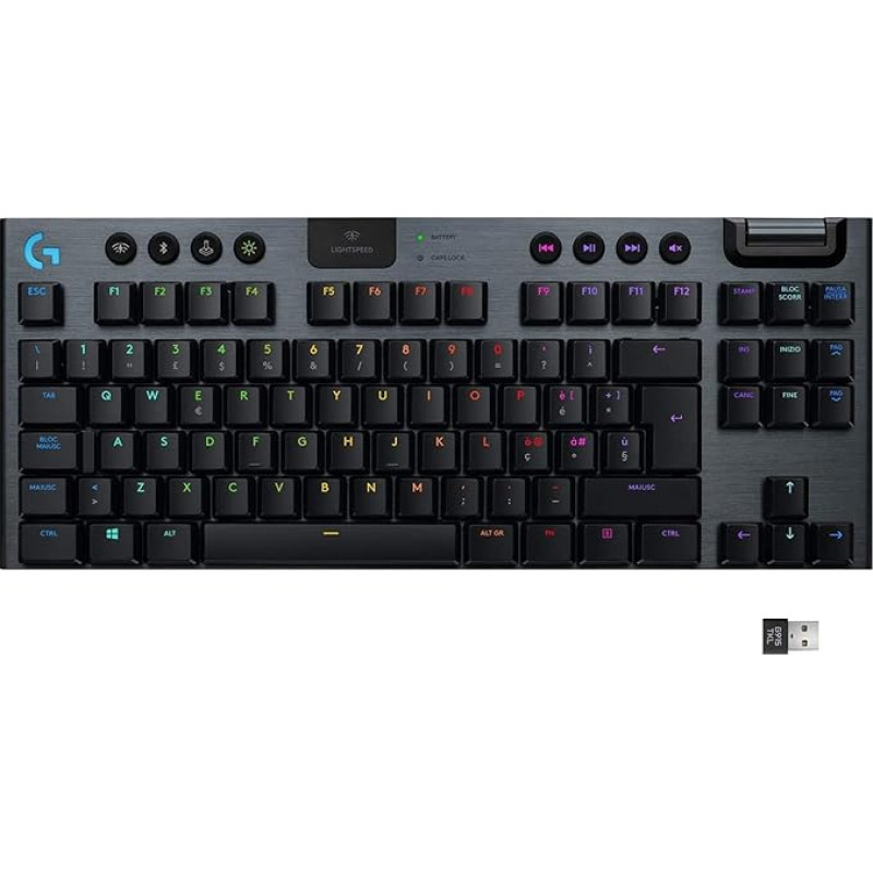 Logitech G 915 Lightspeed TKL Tenkeyless Keyboard, Wireless, Mechanical Gaming Profile, GL Tactile Switches, LIGHTSYNC RGB, +40 Hours Battery Life, Italian QWERTY - Black