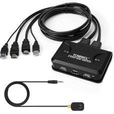 TCNEWCL 4K HDMI USB KVM jungiklis su 1,2 m HDMI ir USB kabeliu, 2 prievadų KVM jungikliai HDMI KVM jungiklis 2 kompiuterių dalims 1 HD monitoriaus klaviatūros pelė su nuotolinio valdymo pultu