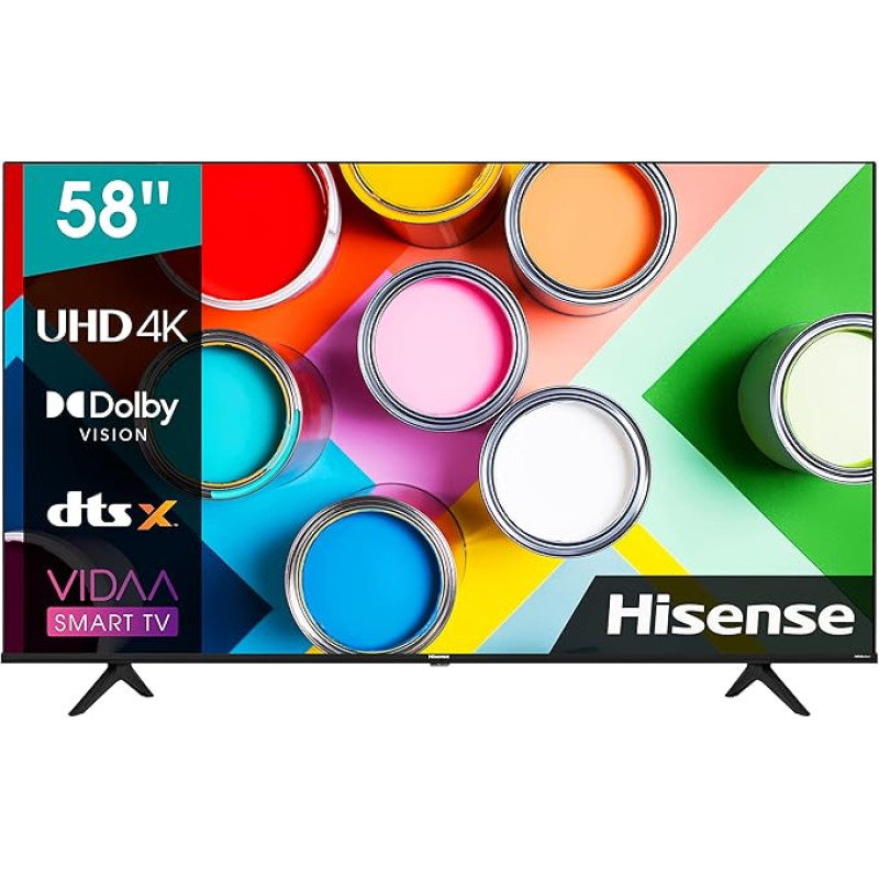 Hisense 58A6GG 146 cm (58 Inch) TV, 4K UHD, Smart TV, HDR, Dolby Vision, Triple Tuner DVB-C/S/ S2/ T/ T2, Frameless, Bluetooth, WiFi, Alexa Built-In, DTS Virtual X, Hotel Mode, Black [2022]