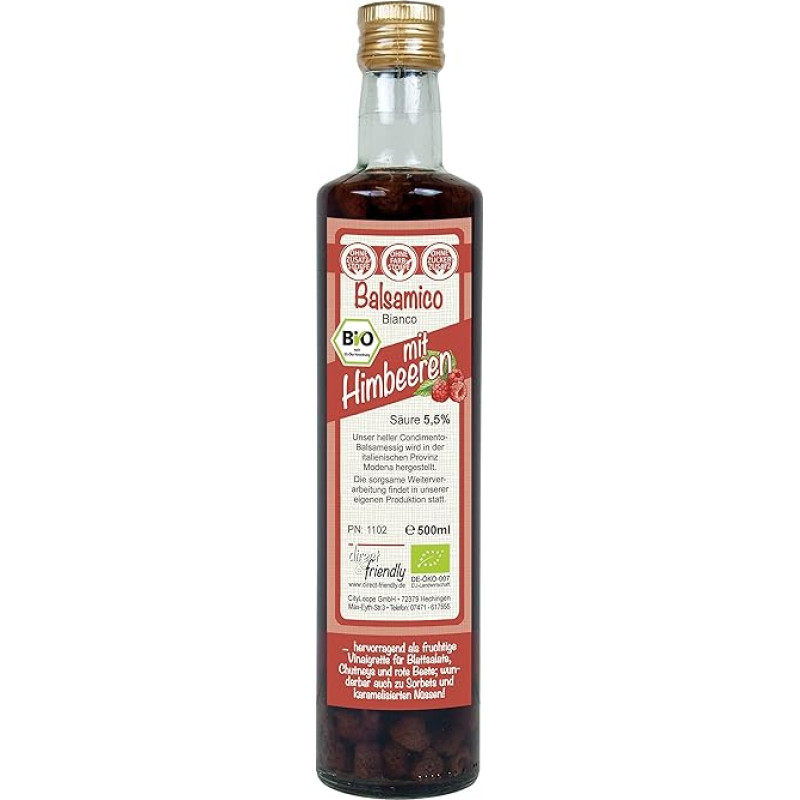 direct&friendly Ekologiškas aviečių actas Condimento Balsamic su nesmulkintomis avietėmis (500 ml)