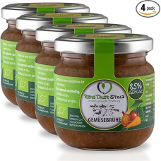 Organic Vegetable Broth Natural – No Powder. 85% Vegetables. No Yeast, Sugar, Flavour Enhancer, Glutamate, Oil, etc. (4 x 180 g)